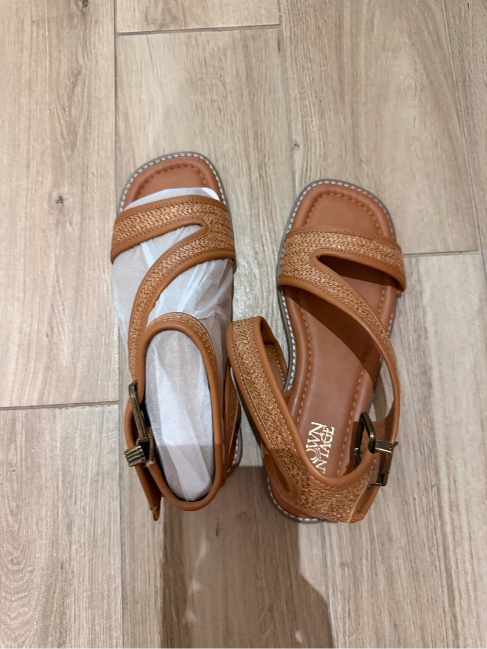 Crown Vintage Tan Strappy Women's Sandals with Buckle